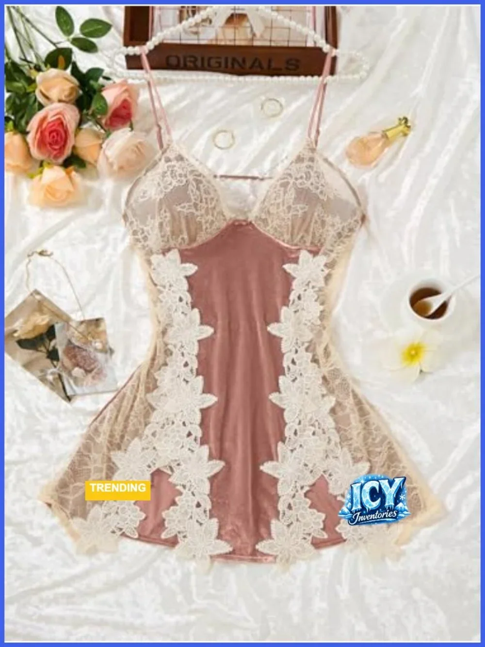 Women's Velvet Lace Babydoll Chemise Sleeveless Backless